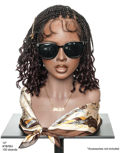 Nina - Short Pre Bleached HD Full Lace Knotless Box Braided Wig With Human Hair Curly Ends