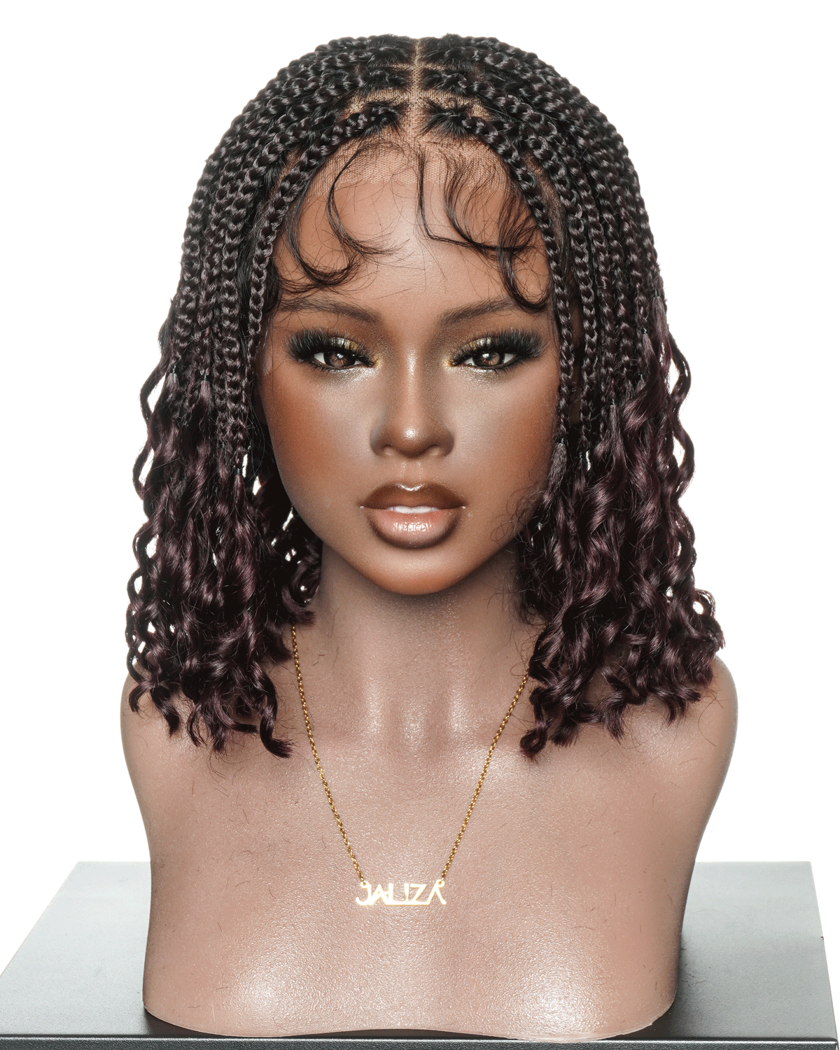Nina - Short Pre Bleached HD Full Lace Knotless Box Braided Wig With Human Hair Curly Ends