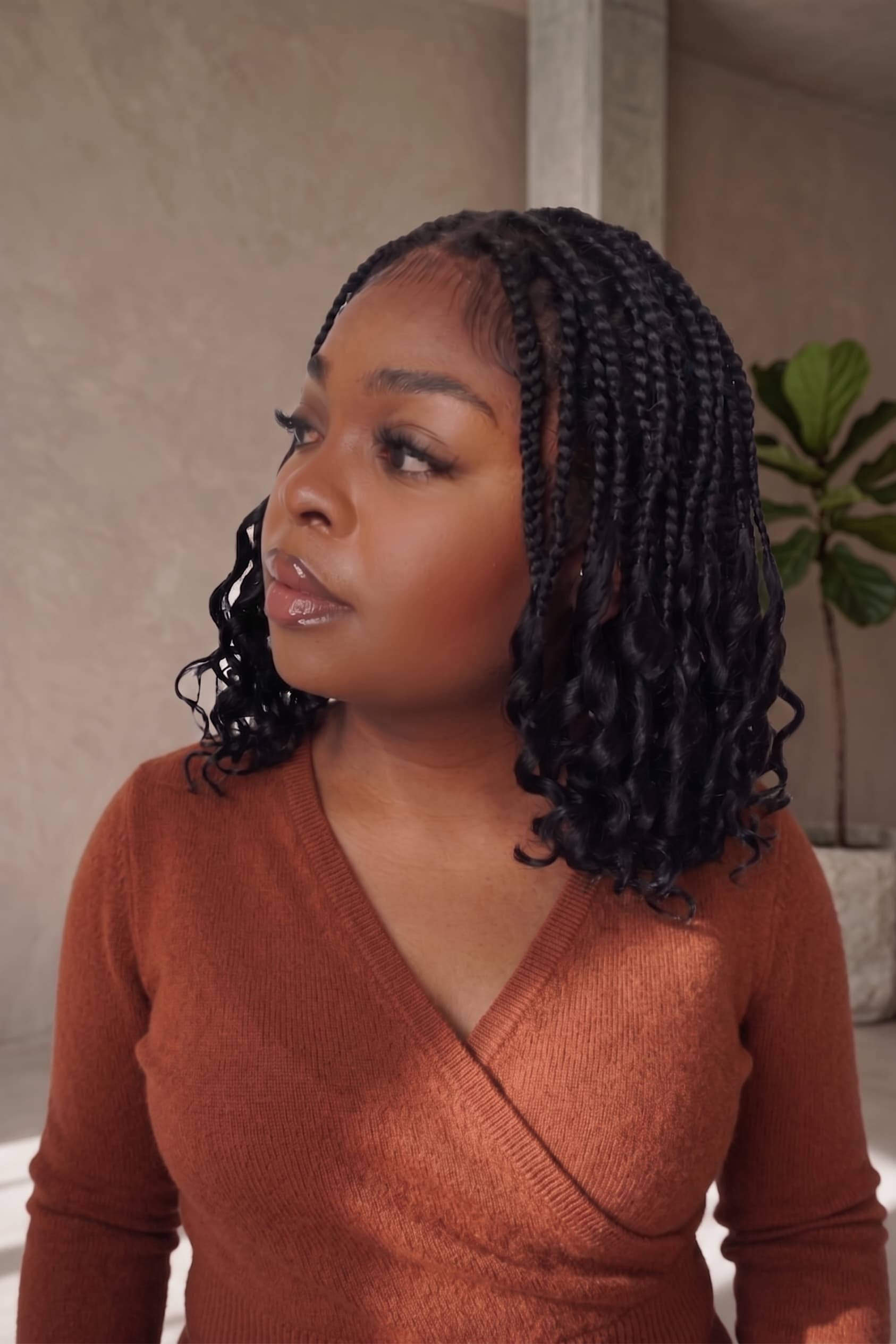 Nina - Short Pre Bleached Swiss HD Full Lace Knotless Box Braided Wig With Human Hair Curly Ends