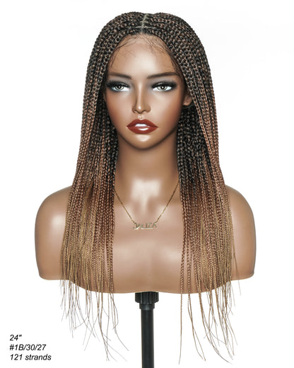 24"  Pre Bleached Human Hair Lace Lightweight Knotless HD Lace Box Braided Wig