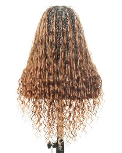 24" Swiss HD Full Lace Lightweight Human Hair Curls Boho Box Braided Wig