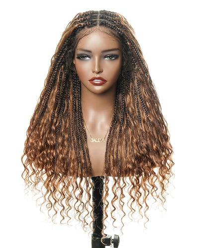 24" Swiss HD Full Lace Lightweight Human Hair Curls Boho Box Braided Wig