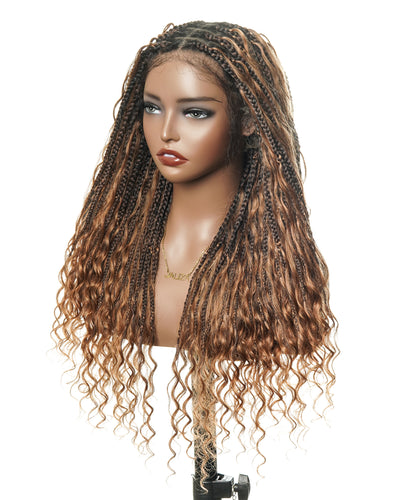 24" Swiss HD Full Lace Lightweight Human Hair Curls Boho Box Braided Wig