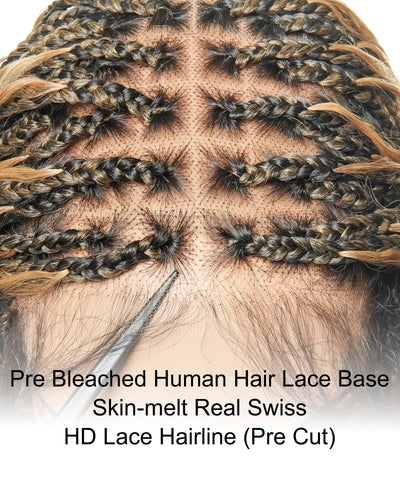 Kiki -  24" Pre Bleached Human Hair Lace Base Swiss HD Full Lace Human Hair Curls Boho Box Braided Wig