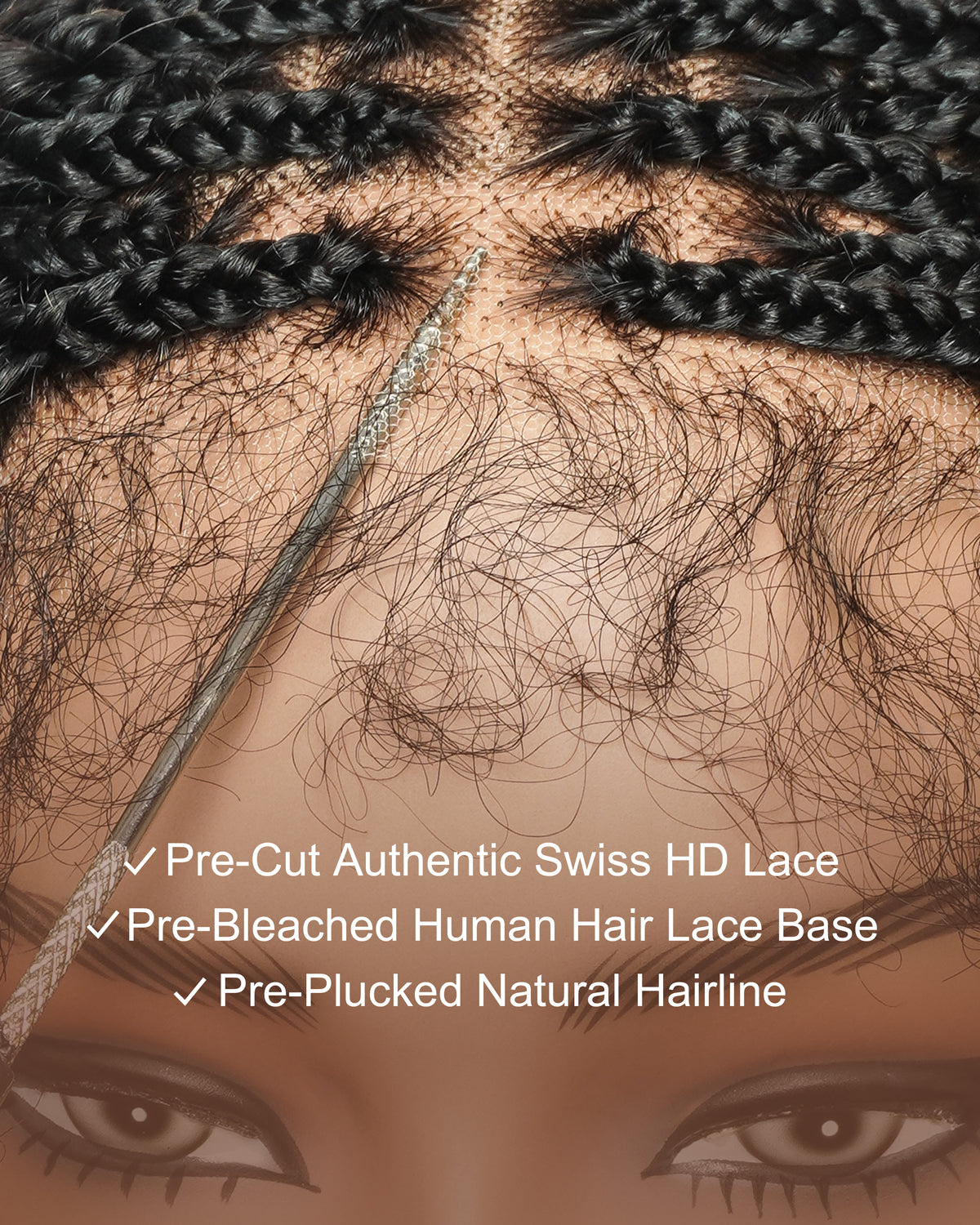 36" Ultra-dense HD Pre Bleached Human Hair Lace Knotless Boho Box Braided Wig