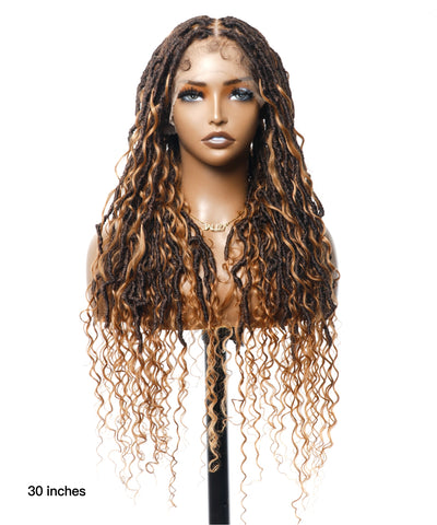 JALIZA 30 inch Ombre Brown 1B-30 Tangleless Boho Locs Pre Bleached Lace Braided Wig Middle Part (Mannequin - Front View)