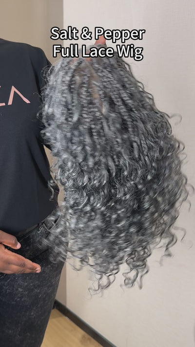 16" Salt & Pepper Deep Wave Curls Glueless HD Full Lace Boho Box Braided Wig – Human Hair & Synthetic Blend