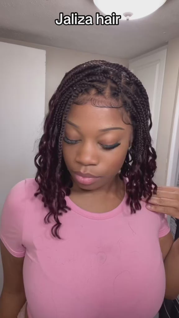 Nina - Short Pre Bleached Swiss HD Full Lace Knotless Box Braided Wig With Human Hair Curly Ends