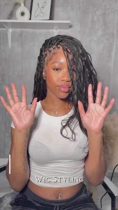 Michelle - Salon-Style Glueless Miracle Braided Wig Pre-Bleached Swiss HD Full Lace Boho Box Braids Bora Bora Human Hair Body Wave Curls