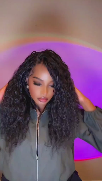 Raina - 22" Bora Bora Human Hair Wet & Wavy Curls Pre Bleached Swiss HD Full Lace Boho Braided Wig
