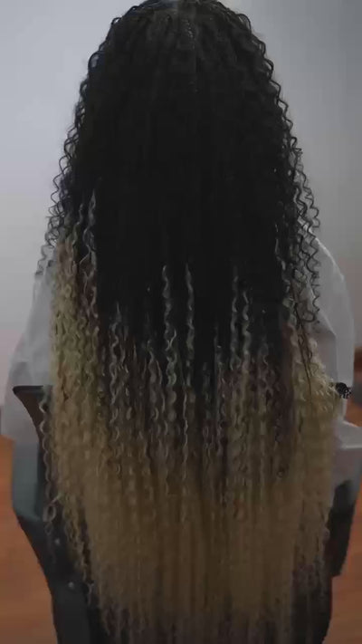 Diane's 36" Pre bleached Human Hair Lace Ombre Boho Box Braided Wig (Extra Full)