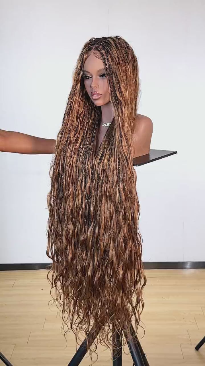 Celia Body Wave 48" 100% Human Hair Curls Full Lace Boho Braided Wig