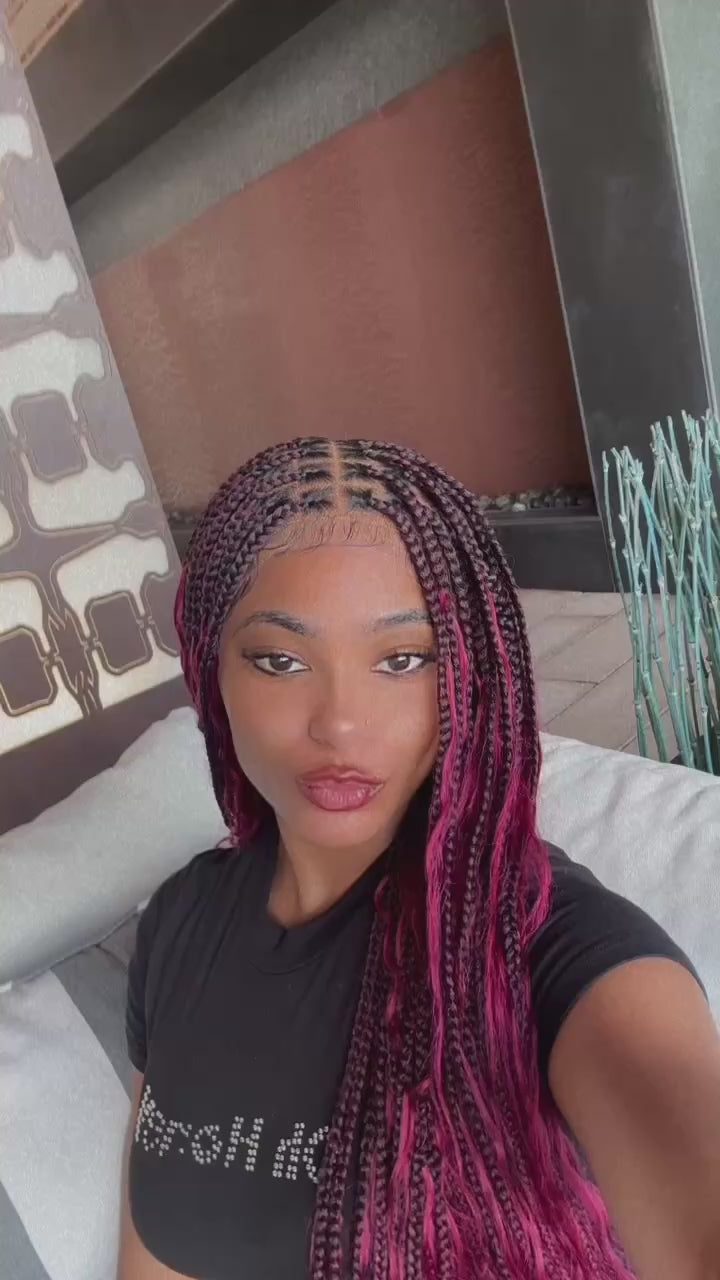 Burgundy boho braided wig
