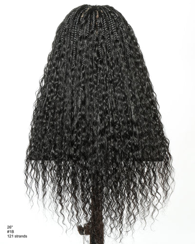 Raina - 22" Bora Bora Human Hair Wet & Wavy Curls Pre Bleached Swiss HD Full Lace Boho Braided Wig