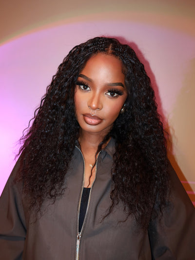Raina - 22" Bora Bora Human Hair Wet & Wavy Curls Pre Bleached Swiss HD Full Lace Boho Braided Wig