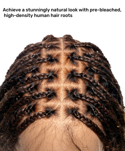 Swiss HD Full Lace Human Hair Boho Curls 36" Knotless Boho Box Braided Wig