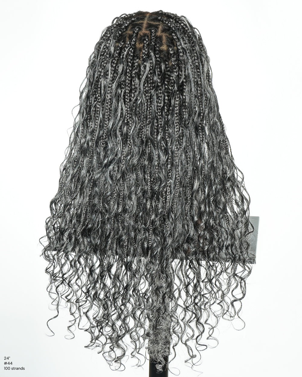 Salt & Pepper 24" HD Full Lace Boho Braided Wig with Deep Wave Human Hair & Synthetic Blend Curls #44 Base