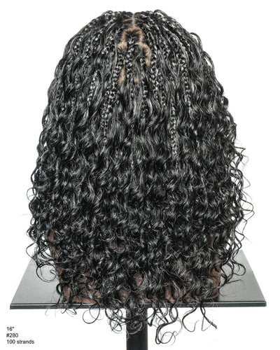 16" Salt & Pepper Deep Wave Curls Glueless HD Full Lace Boho Box Braided Wig – Human Hair & Synthetic Blend