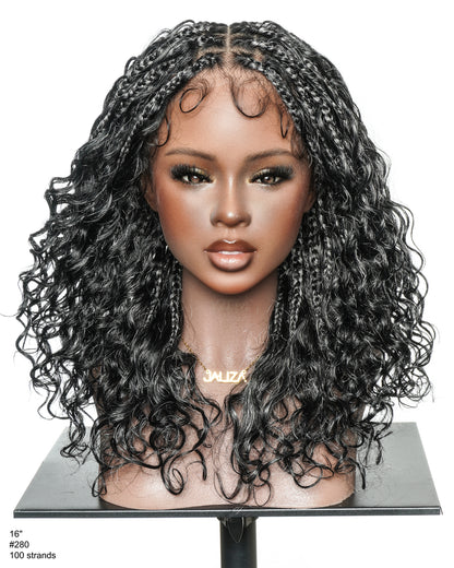 16" Salt & Pepper Deep Wave Curls HD Full Lace Boho Box Braided Wig – Human Hair & Synthetic Blend