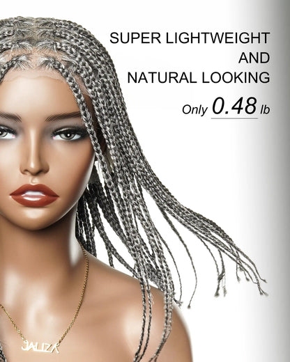 Salt and Pepper 12" HD Lace Knotless Box Braided Wig 100 Strands