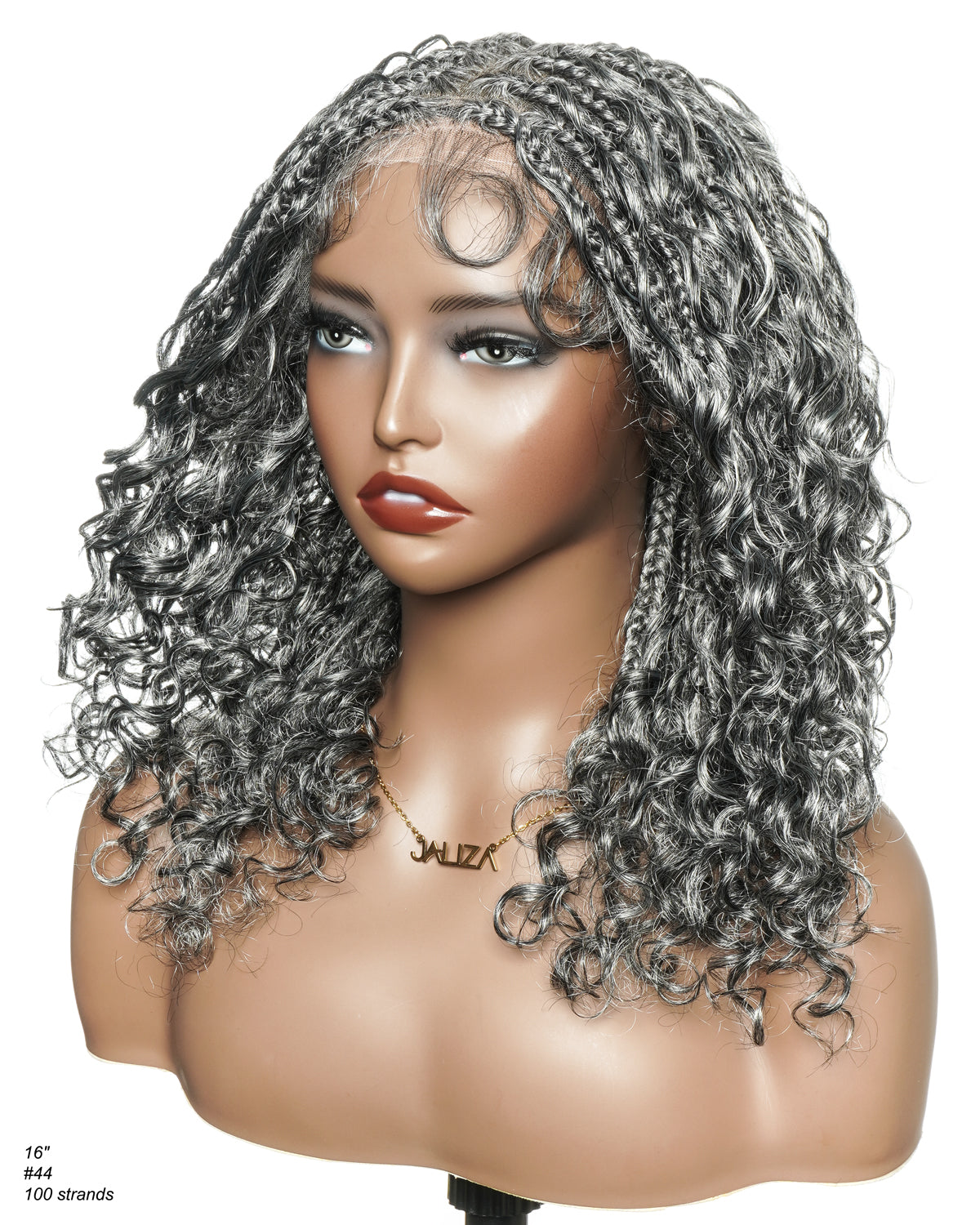 16" Salt & Pepper Loose Jerry Curls HD Full Lace Boho Box Braided Wig – Human Hair & Synthetic Blend