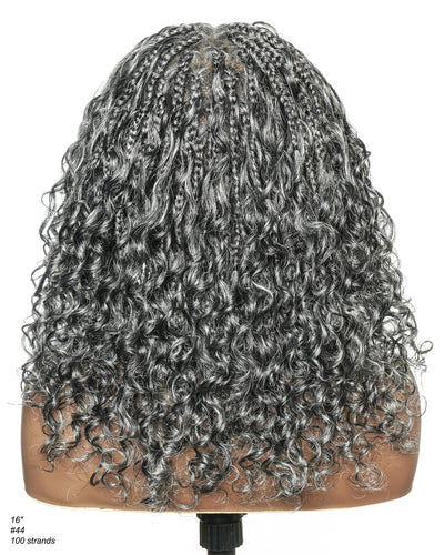 16" Salt & Pepper Deep Wave Curls Glueless HD Full Lace Boho Box Braided Wig – Human Hair & Synthetic Blend