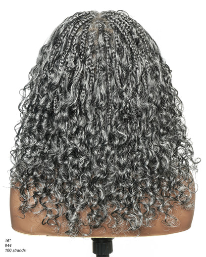 16" Salt & Pepper Loose Jerry Curls HD Full Lace Boho Box Braided Wig – Human Hair & Synthetic Blend