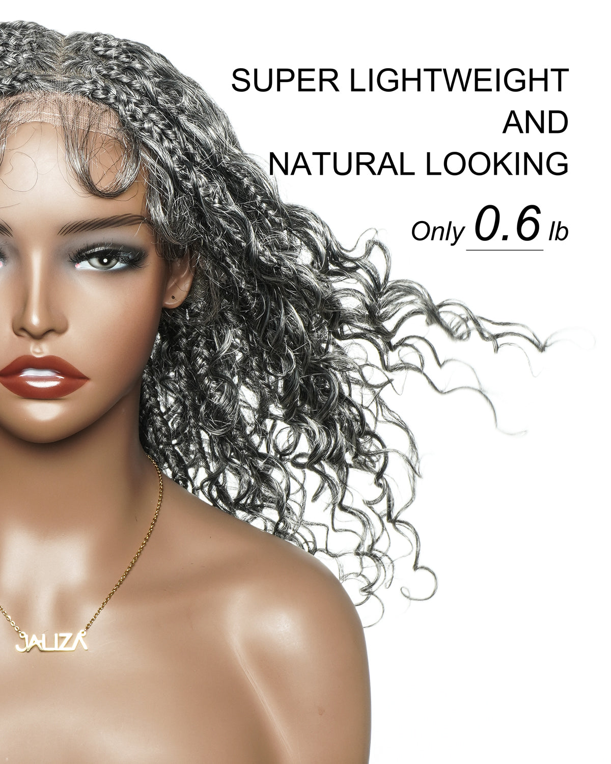 16" Salt & Pepper Loose Jerry Curls HD Full Lace Boho Box Braided Wig – Human Hair & Synthetic Blend