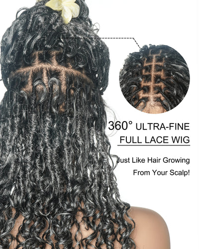 Salon-level Knotless Boho Locs Swiss HD Full Lace Human Hair Boho Curls Locs Wig