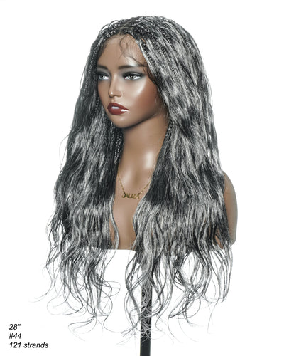 Michelle Salt & Pepper Glueless Swiss HD Full Lace Boho Braided Wig - Human Hair & Synthetic Blend Curls 1B Base