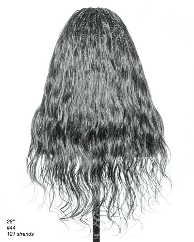 Michelle Salt & Pepper Glueless Swiss HD Full Lace Boho Braided Wig - Human Hair & Synthetic Blend Curls 1B Base