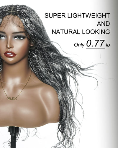 Michelle Salt & Pepper Glueless Swiss HD Full Lace Boho Braided Wig - Human Hair & Synthetic Blend Curls 1B Base