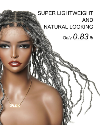 24" Salon-level Salt & Pepper Knotless Locs HD Full Lace Wig With Flat Roots