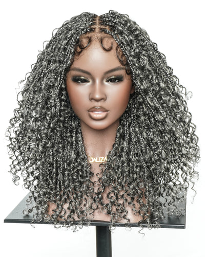 Nami 18" - JALIZA Slip-On™ Salt & Pepper Water Wave Boho Box Braided Wig