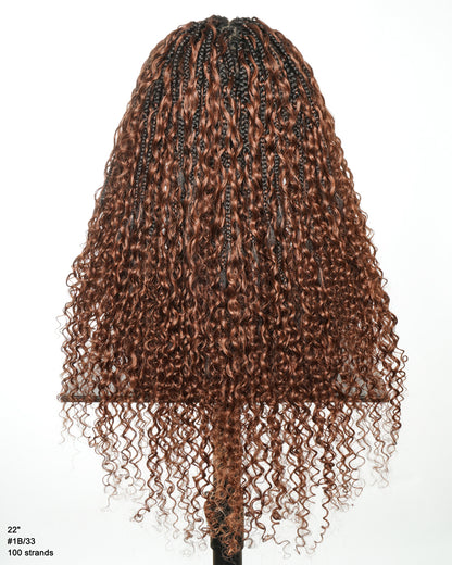 Water Wave 22" - Dark Auburn Brown #33 Slip-On™ Glueless Boho Braided Wig