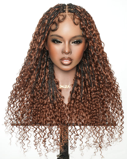 Water Wave 22" - Dark Auburn Brown #33 Slip-On™ Glueless Boho Braided Wig