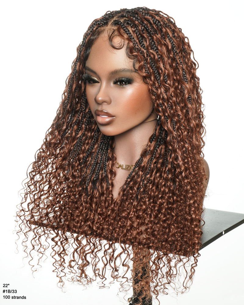 Water Wave 22" - Dark Auburn Brown #33 Slip-On™ Glueless Boho Braided Wig