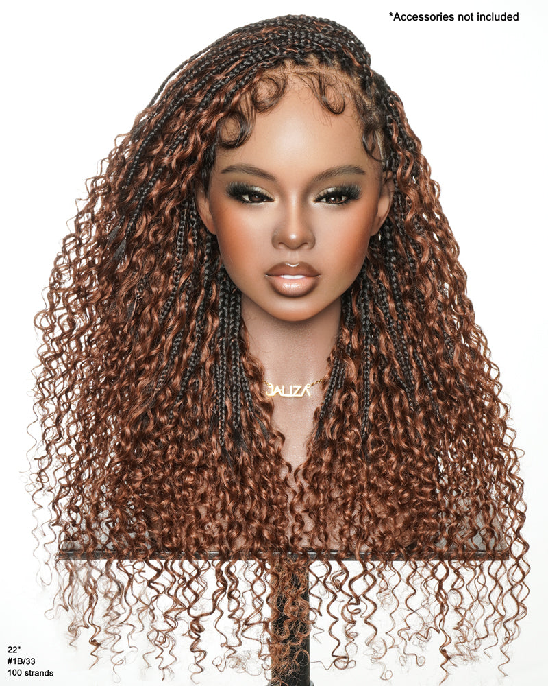 Water Wave 22" - Dark Auburn Brown #33 Slip-On™ Glueless Boho Braided Wig