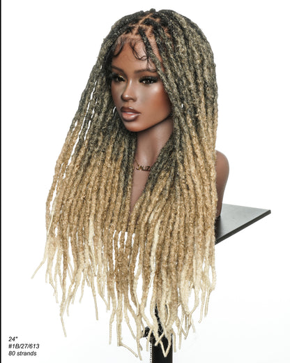 Soft And Distressed Faux Locs Ombre 1B-27-613 Pre Bleached Swiss HD Full Lace Wig