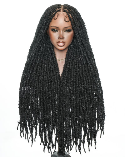 Soft And Distressed Faux Butterfly Locs Pre Bleached Swiss HD Full Lace Wig