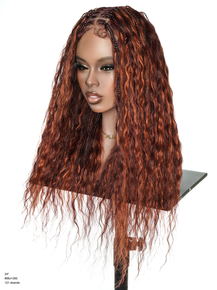 24" Mix Color Wavy Bora Bora Swiss HD Lace Full Lace Braided Wig