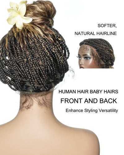 22" Mix Color #1B 4 27 Human Hair Curly Ends Pre Bleached HD Full Lace Knotless Box Braided Wig