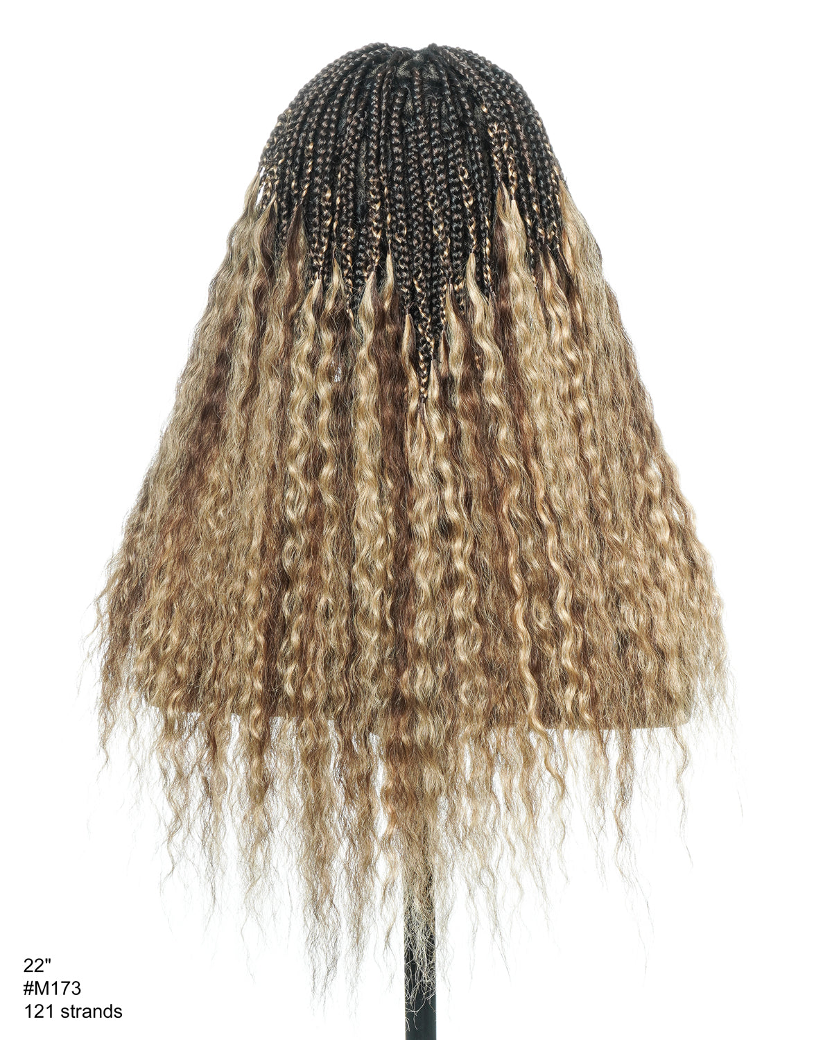 22" Mix Color #1B 4 27 Human Hair Curly Ends Pre Bleached HD Full Lace Knotless Box Braided Wig