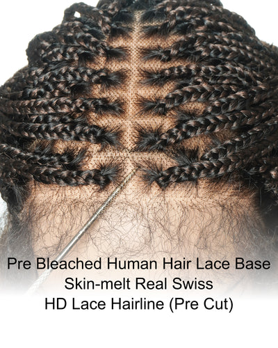 22" Mix Color #1B 4 27 Human Hair Curly Ends Pre Bleached HD Full Lace Knotless Box Braided Wig