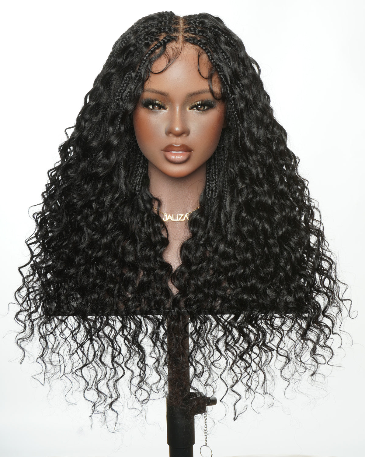 Ultra-Dense Pre Bleached Swiss HD Lace Human Hair Curls Knotless Boho Box Braided Wig
