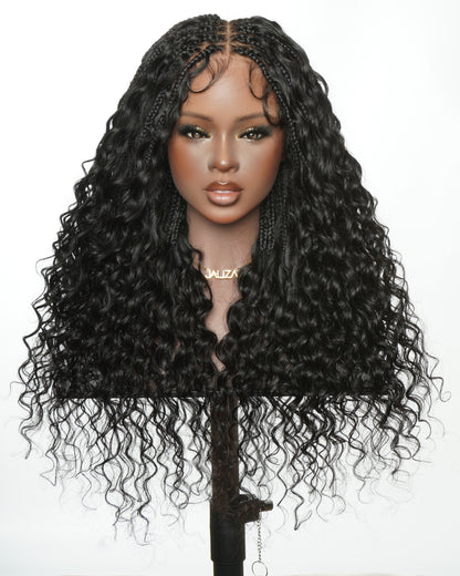 Ultra-Dense Pre Bleached Swiss HD Lace Human Hair Curls Knotless Boho Box Braided Wig