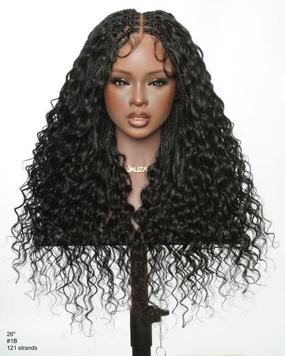 Ultra-Dense Pre Bleached Swiss HD Lace Human Hair Curls Knotless Boho Box Braided Wig