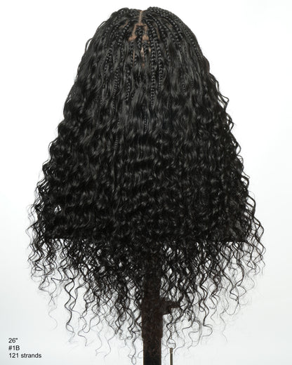 Ultra-Dense Pre Bleached Swiss HD Lace Human Hair Curls Knotless Boho Box Braided Wig