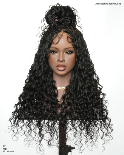 Ultra-Dense Pre Bleached Swiss HD Lace Human Hair Curls Knotless Boho Box Braided Wig