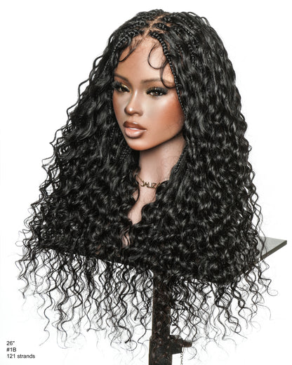 Ultra-Dense Pre Bleached Swiss HD Lace Human Hair Curls Knotless Boho Box Braided Wig